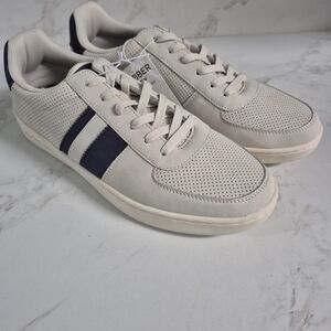 Ben Sherman Beige Perforated Lace-Up Sneakers with Navy Stripe